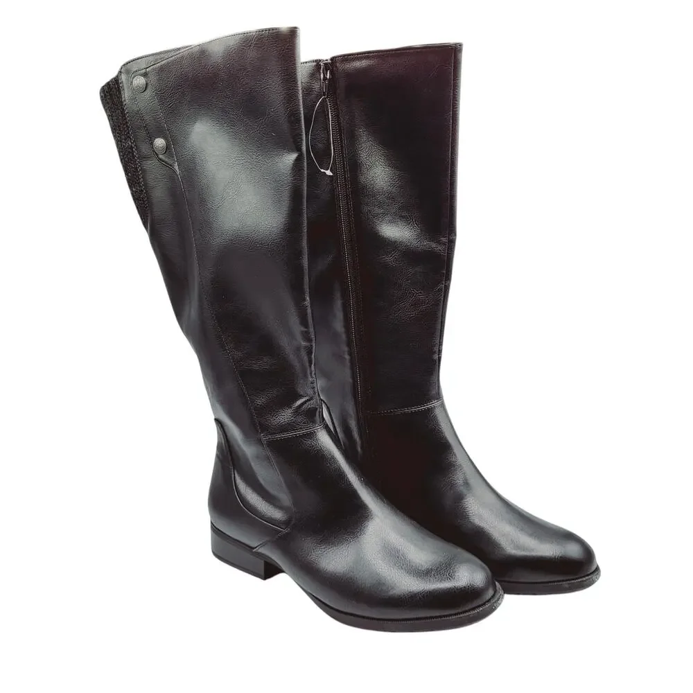Life Stride Soft System XRipley Black Vegan Leather Riding Boots Size 8.5 W NWOT